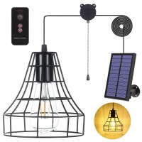 Yumamei Solar Pendant Lights, Solar Powered Shed Light With Pull Cord And Remote For Outdoor Indoor, Solar Chandelier, Gazebo Lights With Adjustable Solar Panel For Yard Patio Balcony Barn Garage