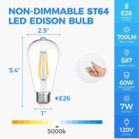 Omibrite Edison Led Light Bulbs, Vintage Bright, 60W Equivalent, Bright Daylight 5000K, E26/E27 Base, Non-Dimmable Incandescent Daylight Bulbs, St64, Cri 90 Eye Protection (6 Pack)