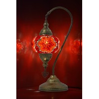 Mozaist Turkish Lamp, Swan Neck Mosaic Table Lamp, Moroccan Decorative Glass Antique Bohemian Vintage Lamp Shade, Tiffany Desk Bedside Stained Glass Lamp With Us Plug And E12 Socket