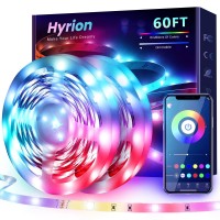 Hyrion 60Ft Music Sync Led Lights For Bedroom, Bluetooth Color Changing Rgb Led Lights, Wireless Led Strip Lights For Home Decoration