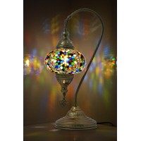 Mozaist Turkish Lamp, Swan Neck Mosaic Table Lamp, Moroccan Decorative Glass Antique Bohemian Vintage Lamp Shade, Tiffany Desk Bedside Stained Glass Lamp With Us Plug And E12 Socket