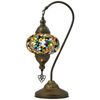 Mozaist Turkish Lamp, Swan Neck Mosaic Table Lamp, Moroccan Decorative Glass Antique Bohemian Vintage Lamp Shade, Tiffany Desk Bedside Stained Glass Lamp With Us Plug And E12 Socket