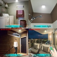 Hongut Battery Powered Led Ceiling Light, Indoor Motion Sensor Light With Remote, Cordless Shower Light, Stick Overhead Light For Ceiling Closet Cabinet Bathroom Hallway Stair Wall Shed