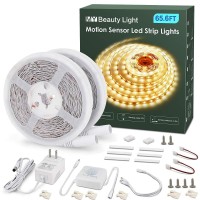 My Beauty Light Motion Activated Led Strip Lights, 65.6Ft Led Light Strip With Day Or Night 2 Lighting Modes,3 Timing Off Modes,Warm White 24V Plug-In Led Rope Lights For Under Cabinet,Kitchen,Stair