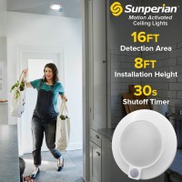 Sunperian Motion Sensor Led Ceiling Light 4 Inch, 30S Timeout, 3 Color Option 3000K/4000K/5000K, 10W, 600 Lumens, Flush Mount Lighting Fixture For Closet, Pantry, Laundry Rooms - Damp Rated (2 Pack)