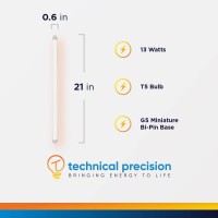 F13T5 Fluorescent Bulbs - F13T25/Ww 13-Watt T5 Fluorescent Light Bulbs With G5 Miniature Bi-Pin Base - Warm White Light 3000K Light Bulb - 20,000 Hours - 21 Inches Overall Length - 2 Pack