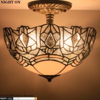 Werfactory Tiffany Ceiling Light Fixture Crystal Bead White Stained Glass Semi Flush Mount Lamp Wide 12 Inch, Height 11 Inch S508W Series