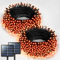 Jmexsuss 2 Pack 75.5Ft Orange Solar Christmas Lights, Total 400 Led Solar String Lights Outdoor Waterproof, 8 Modes Orange Halloween Lights For Tree Patio Garden Thanksgiving Halloween Decorations