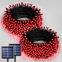 Jmexsuss 2 Pack Red Solar Halloween Lights Total 400 Led 151Ft Red Solar Lights Outdoor Waterproof 8 Modes Solar Christmas Lig