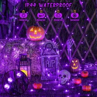 Jmexsuss 2 Pack Purple Solar Lights Outdoor Waterproof Total 400 Led 151Ft Solar Halloween Lights 8 Modes Purple Halloween Lig