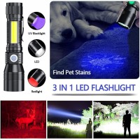 Rechargeable Uv Flashlight, 3In1 Tactical Flashlight Led Uv Black Light With Redlight, 2000 High Lumen Magnetic Led Flashlight With Cob Sidelight, 7 Mode, Zoomable, Waterproof For Camping,Emergency