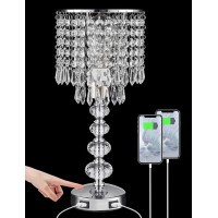 Crystal Table Lamps For Bedroom Nightstand - Touch Bedside Lamps With Two Usb Charging Ports Silver, 3 Way Dimmable Small Glam Lamp For Girls, End Table Lamp For Bedroom, Office, Living Room, Reading