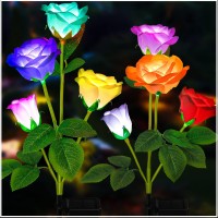 Tonulax Solar Garden Lights - Newest Version Solar Lights Outdoor, 7-Color Changing Rose Lights For Yard, Decoration, Enlarged Solar Panel, More Realistic Rose Flower (2 Packs)