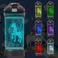 Attivolife Kids Watter Bottle3D Illusion Led Light With 7 Color Changing Light 14 0Z Bpa Free Creative Ideal Travel Cup Dino