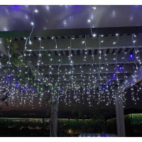 Yasenn 300Led Icicle Style String Lights 29.5Ft,Update Connectable 8 Lighting Modes With Timer Icicle Lights For Home Garden Outdoor Indoor Eave Decor (Blue And White Led White Cable)