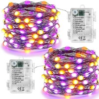 Joomer Orange Purple Halloween Lights, 17.59Ft 50 Led Halloween String Lights, 8 Modes Battery Purple & Orange Fairy Lights, Waterproof Twinkle Lights For Halloween Haunted Decoration Outdoor