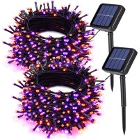 Joomer Orange Purple Halloween Solar String Lights 72Ft X 2 Pack 200 Led 8 Modes Waterproof Solar Fairy Lights For Garden Patio