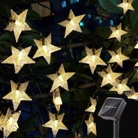 Snomyrs Solar Star String Lights 31 Feet 50 Led Flashing Fairy Lights, Outdoor Waterproof Stars Flashing Lights, Suitable For Gardens, Lawn Terraces, Landscape, Christmas Decoration (Warm White)