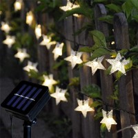 Snomyrs Solar Star String Lights 31 Feet 50 Led Flashing Fairy Lights, Outdoor Waterproof Stars Flashing Lights, Suitable For Gardens, Lawn Terraces, Landscape, Christmas Decoration (Warm White)