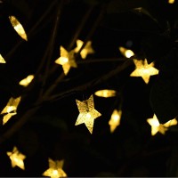 Snomyrs Solar Star String Lights 31 Feet 50 Led Flashing Fairy Lights, Outdoor Waterproof Stars Flashing Lights, Suitable For Gardens, Lawn Terraces, Landscape, Christmas Decoration (Warm White)