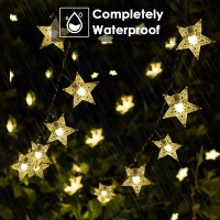 Snomyrs Solar Star String Lights 31 Feet 50 Led Flashing Fairy Lights, Outdoor Waterproof Stars Flashing Lights, Suitable For Gardens, Lawn Terraces, Landscape, Christmas Decoration (Warm White)