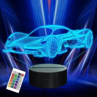 Attivolife Car 3D Night Light For Kid Sports Racing Illusion Optical Bedside Lamp 16 Colors Changing With Remote Control Kids B