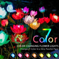 Tonulax Solar Garden Lights, Upgraded 2-Pack, Solar Lotus Flower Lights, Plastic Silk, Multi-Color, Led, Waterproof, Touch Control, 18-Hour Runtime