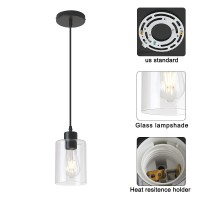 Klss Modern Black Farmhouse Clear Glass Cylinder Pendant Light Fixture,Island Lights For Kitchen,Mini Pendant Lighting For Kitchen Island Decor - 4.75 Inch Shade, 2-58 Inch Cord (Black 2 Pack)