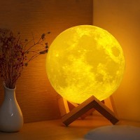 Cpla Moon Lamp, Night Light 3D Moon Light 16 Led Colors With Wooden Stand & Remote/Touch Control And Usb Rechargeable, Gifts For Girls Kids Friends Birthday Gifts Diameter 4.8 Inch