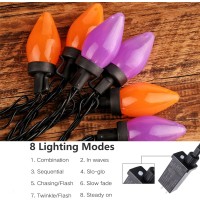 Recesky C7 Halloween String Lights 50 Led 24Ft Smooth Bulb Orange Purple Lights With Timing Function Extendable 8 Modes Hall