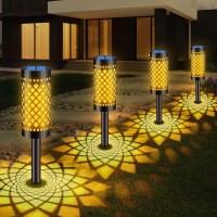 Tomcare Solar Lights Outdoor Metal Upgraded Solar Pathway Lights Bright Solar Garden Lights Outdoor Decorative Waterproof Solar Powered Led Christmas Lights Outdoor For Patio Yard Lawn Walkway, 4Pack