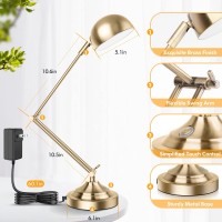 Architect Gold Desk Lamp Dimmable With Usb Port Adjustable Touch Control Vintage Desk Lamp 3 Color Modes Brass Metal Desk Lamp