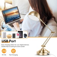 Architect Gold Desk Lamp Dimmable With Usb Port Adjustable Touch Control Vintage Desk Lamp 3 Color Modes Brass Metal Desk Lamp