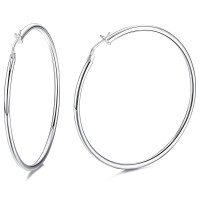 Milacolato 925 Sterling Silver Hoop Earrings For Women Girls 18K White Gold Plated Chunky Huggie Hoop Earrings Lightweight High Polished Round-Tube Hoop Earrings 40Mm