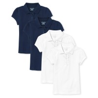 The Childrens Place Girls Short Sleeve Ruffle Pique Polo,Tidalwhite 4 Pack,L (1012)