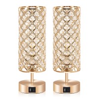 Ganiude Touch Control Crystal Table Lamps Set Of 2, Nightstand Gold Lamps With Usb C+A Charging Ports, Modern Dimmable Desk Lamps For Teen Girls' Bedrooms (Led Bulb Included)