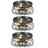 Elibbren 3 Pack Vintage Semi Flush Mount Ceiling Light, E26 Industrial Metal Cage Ceiling Light Fixture 3 Lights For Bedroom Kitchen Dining Room Living Room, Ul Listed