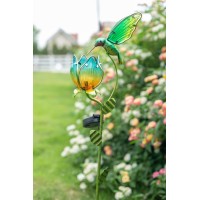 Teresa'S Collections Glass Flower Bird Pathway Solar Outdoor Light For Garden Decor, 41'' Tulip And Hummingbird Decorative Garden Stakes Yard Art For Lawn Patio Porch Decorations,Yard Decor For Mom