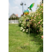 Teresa'S Collections Glass Flower Bird Pathway Solar Outdoor Light For Garden Decor, 41'' Tulip And Hummingbird Decorative Garden Stakes Yard Art For Lawn Patio Porch Decorations,Yard Decor For Mom