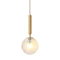 Fulesi 1 Lights Mid Century Gold Pendant Light Modern Globe Hanging Lamp Delicate Decorative Pattern Glass Ceiling Pedant Light For Bedroom Living Room Kitchen