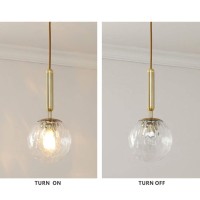 Fulesi 1 Lights Mid Century Gold Pendant Light Modern Globe Hanging Lamp Delicate Decorative Pattern Glass Ceiling Pedant Light For Bedroom Living Room Kitchen