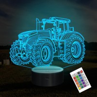 Attivolife Tractor 3D Illusion Night Lamp, 16 Color Changing Dimmable Hologram Lighting, Smart Timer Toy Usb Charge Table Desk Bedroom Decoration Creative Truck Gift For Kid Boy With Remote Control