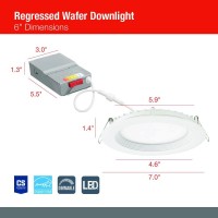 Juno Wf6 Reg Sww5 90Cri Mw M6 Canless Wafer Recessed Led Downlight Shallow Regressed Baffled Trim Style 6Inch Matte White