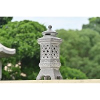 Teresa'S Collections Pagoda Garden Statues With Solar Outdoor Light, Resin Zen Garden Lantern Asian Decor Outdoor Statues Lawn Ornaments Patio Porch Yard Decor Gifts For Mom 12.6'' (Stone Finish)