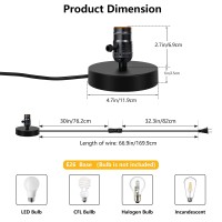 Licperron Vintage Table Lamp Base, E26 E27 Industrial Desk Lamp With Plug In Cord On/Off Switch Bedside Lamp Holder For Home Lighting Decor, 2 Pack