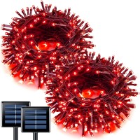 Jmexsuss 2 Pack Red Halloween Lights 100 Led 427Ft Solar Halloween Lights Outdoor Waterproof 8 Modes Red Lights For Hallowee