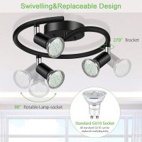 Unicozin 3-Light Spiral Led Track Lighting Kit, Black 3 Way Ceiling Spot Lighting, Included 3 X Gu10 Led Bulbs (4W, Daylight White 5000K, 400Lm, Non-Dimmable), Rotatable Light Head Track Light