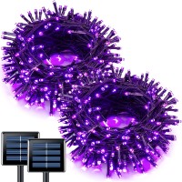 Jmexsuss 2 Pack Purple Solar Lights Outdoor Waterproof 100 Led 427Ft Purple Halloween Lights 8 Modes Solar Halloween Lights