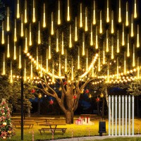 Jmexsuss Christmas Lights, Warm White Meteor Shower Lights Outdoor 8 Tubes 192 Led, Falling Rain Lights Icicle Cascading Lights For Xmas Tree Holiday Party Patio Decoration