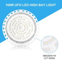 Ufo Led High Bay Light, 100W 140Lm/W 5000K 1-10V Dimmable, 5' Cable With Us Plug,14000Lm Ip65 Waterproof,Ufo Led Light For Commercial Bay Lighting Warehouse Workshop Wet Location Etl Listed (White)